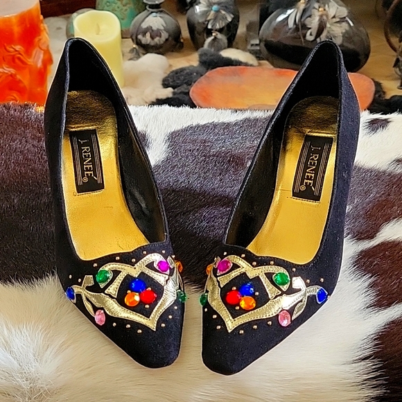 J.RENEE Shoes - J.RENEE BLACK SUEDE EMBELLISHED PUMPS
